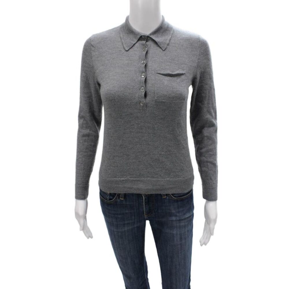 Seventy Women Gray Wool Collared Pullover Long Sleeve Size S